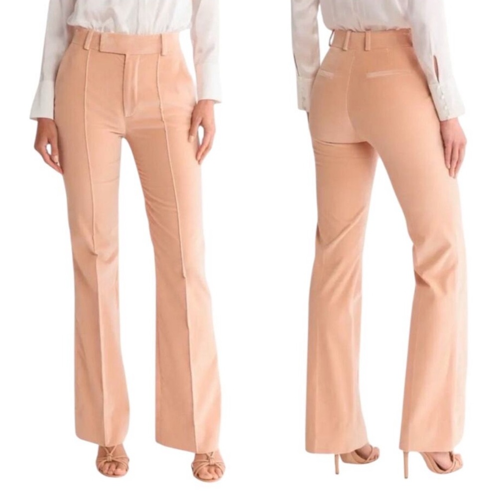 NEW Frame The Slim Stacked Velvet Trouser in Blush Size 2